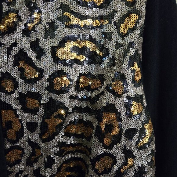 JM Collection Leopard Sequin Party Cardigan Sweater Rayon Blend Size PL - Picture 7 of 9